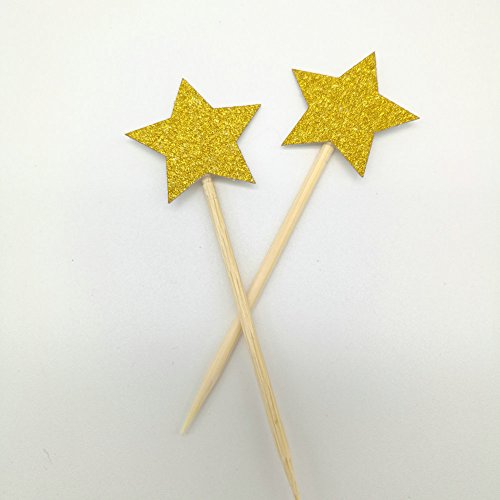 dooxoo Gold Glitter Sterne Cupcake Topper Mädchen ersten Geburtstag Party Twinkle Twinkle Little Star Pink und Gold Party Supplies Boy 1. Geburtstag – Gold Mini - 3