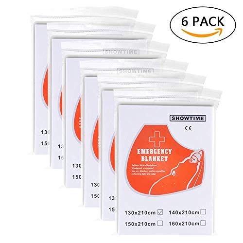 Yishik 6 Packs 210 * 130CM Emergency Blankets Survival kit Camping Blanket Perfect for Outdoors, Hiking, Bug Out Bag ，Marathons or First Aid