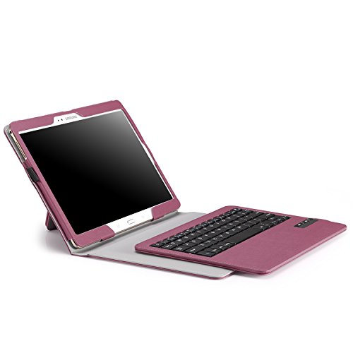 MoKo Abnehmbare Wireless Bluetooth Tastatur Drahtlose QWERTY Keyboard mit PU Leder Tasche Schutzhülle Ledertasche Lederhülle Hülle Case für Samsung Galaxy Tab S 10.5-Zoll Tablet,Lila