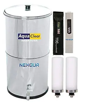 NEXQUA Dew Countertop Gravity Water Filter and Purifier With Combined 18 Litre Storage, Includes 2 Ceramic Cartridges, a Plastic Tap and a Digital TDS Meter