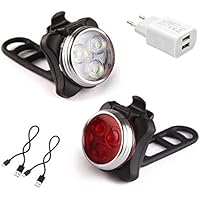 AMANKA Luci per Bicicletta, Set Luce Bici LED Light con 5V/2A Caricabatterie, 350LM, Luci Bici LED di Avvertimento Set Fari Posteriori Combinazioni