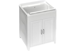 Buystar Mobile Lavandino in Resina Forabile per Rubinetto - da Esterno, Interno, Vasca, Garage, a Mano, Lavapanni, Portaoggetti, Lavanderia, Resistente agli Acidi - Made in Italy Bianco