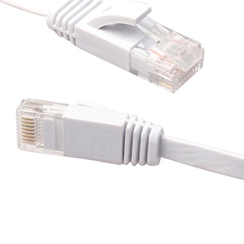 8.0m (meter) Cat.6 flaches Ethernet Gigabit Lan Netzwerkkabel (nach oben / unten kompatibel) / Breitbandkabel | Patchkabel / Flachkabel | 2 RJ-46 Stecker | Stecker mit Biegeschutzmantel | Farbe: Weiß - 6