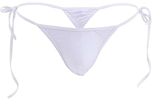 TIWATE Men'S Side Tie Ice Silk Thong Lace Up Low Rise Bulge Seamless G-String Breathable Strappy T-Back Panties