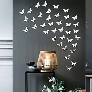 Bikri Kendra - Butterfly 40 Silver - 3D Acrylic Mirror Wall Stickers - B071JFMNSV