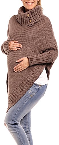 Happy Mama Women's Maternity Cable Chunky Knit Poncho Sweater Jumper Wrap 312p (Cappuccino, ONE SIZE UK 8/10/12)