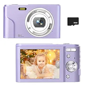 Digital Camera for Kids Boys and Girls - 36MP Children's Camera with 32GB SD Card?Full HD 1080P Rechargeable Electronic Mini Camera for Students, Teens, Kids(Purple)
