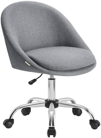 SONGMICS Sedia da Studio, Sedia Girevole di Cotone-lino, Poltrona da Scrivania Imbottita in Gommapiuma Regolabile in Altezza, Studio, Camera da Letto, Grigio Ardesia OBG020G05