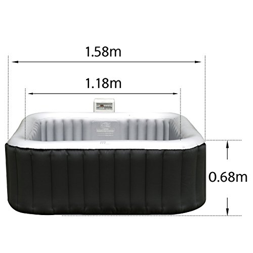 PureSpa Aufblasbarer Whirlpool / Jacuzzi mit Heizfunktion (bis 42°C ), Selbstaufblasend, In- und Outdoor Spa Pool,158x158cm, 108 Massagedüsen, 650 Liter, für 4 Personen, inkl Bodenmatte und Abdeckplane - 2