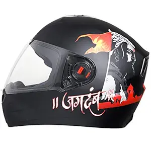Steelbird SBA-1 Jagdamb Full Face Graphics Helmet, ISI Certified Helmet (Medium 580 MM, Matt Black Grey with Clear Visor)