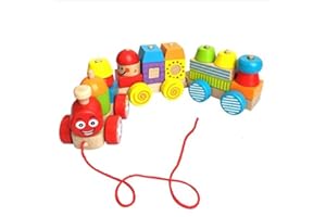 Lalia Nachzieh Holzspielzeug Zug Motorik Spielzeug, Nachziehtier bunt, aus Holz, Geschenk für Kinder Motorik Spielzeug, bunt Holz Spielzeug 2+ Kinder Kleinkinder (Lokomotive)