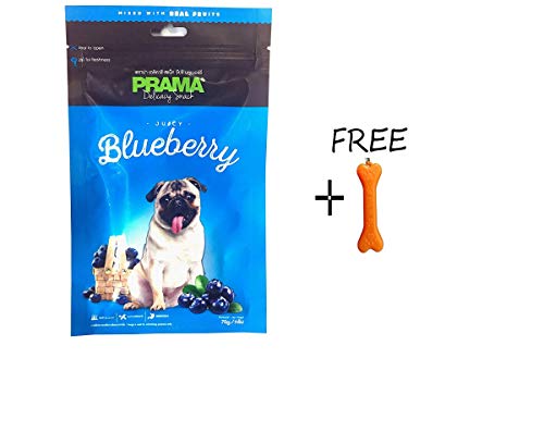 Prama Fresh Chicken Meat Exotic Flavored Dog Treats with Free Goofy Tails Printed Key Chain (Juicy Blueberry, 70G,Pack of 8)