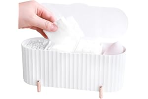 skytowards Wattepadspender Wattestäbchen Aufbewahrung 3 Fächer Wattepadbehälter Wattestäbchen Spender Wattepad Behälter Wattestäbchenspender mit Deckel Q Tip Spender für Badezimmer Schminktisch