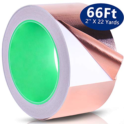 PEMOTech Ruban de Cuivre,[Paquet de 1] Ruban en feuille de cuivre avec adhésifconducteur (51mm X 20m) - Répulsif d'insectes, Blindage EMI,Vitrail,Circuits Papier, Réparation Electrique, Soudure