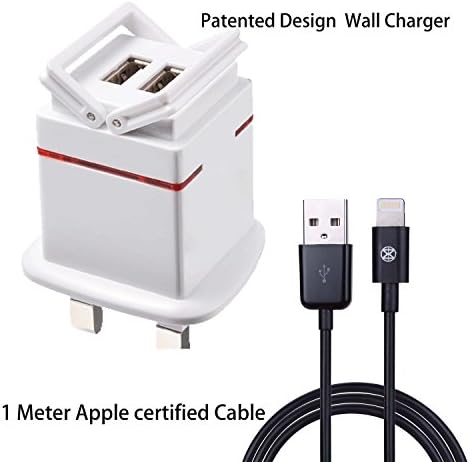 MITSUGAWA 2.1A 3 pin UK/BS plug dual USB travel charger power adapter for all iPhones (5S, 5C, 5, 4S, 3GS, 3G),iPad Air, iPad, iPad Mini, Apple iOS7, iPod,iPod Touch, Samsung Galaxy S5/S4/S3/Note 2/3, Digital Camera, MP3,GPS,Smartphones &amp; Tablets (1.6A output, White color- (2 USB for apple) with apple certiifed lightning cable for iPhone 6/iPhone 5- MLP02-U
