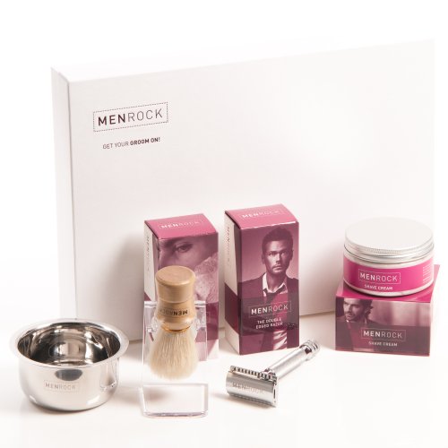 Men Rock Double Edge Razor Shaving Gift Set with Shaving Bowl and Drip Stand