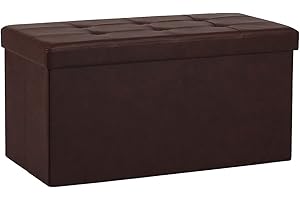 LA MAISON Large Ottoman Foldaway Storage Blanket Toy Box Bench Faux Leather Brown 76x38cm