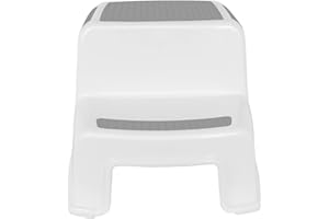 AUNEOS 2 Step Stool for Kids, Dual Height Toddlers Steps Stool for Toddlers, Kids Toilet Training Seat, Anti-Slip Step Stool for Potty Training Bathroom or Kitchen, Grey + White, 32.5x36x26.5 cm (BCA-007)