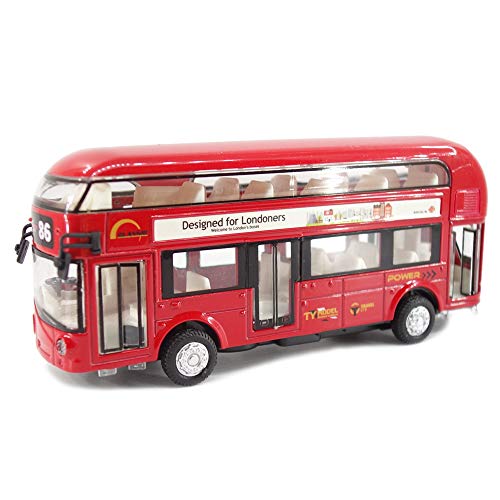 ROMIRUS Juguete Autobús de Dos Plantas, Acción Golpear e IR, con Luces y Sonidos, Puertas Que se Pueden Abrir Double Decker Bus (Rojo)