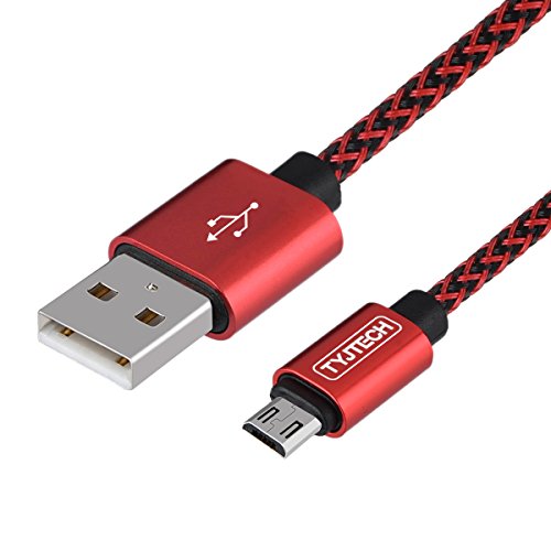 Micro USB Kabel, TYJTECH 2-Pack 3.3ft/1m Micro USB Schnellladekabel Geflochtenes Kabel High Speed Sync für Android Smartphones, Samsung Galaxy, HTC, Huawei, Sony, Nexus, Nokia, Kindle und mehr (Rot) - 2