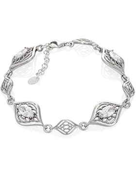 LillyMarie Damen Silberarmband Silber Zirkonia farblos längen-verstellbar hochwertiges Etui aus Holz, Geschenkideen...