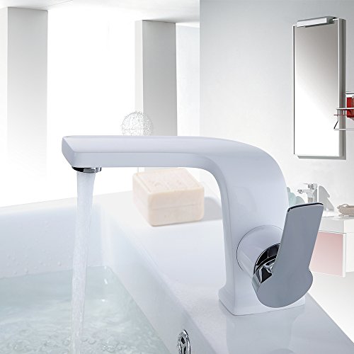 Homelody Weiss Lack Chrom Wasserhahn Einhebelmischer Badarmatur Waschtischarmatur Waschbeckenarmatur Armatur Bad Mischbatterie für Badzimmer