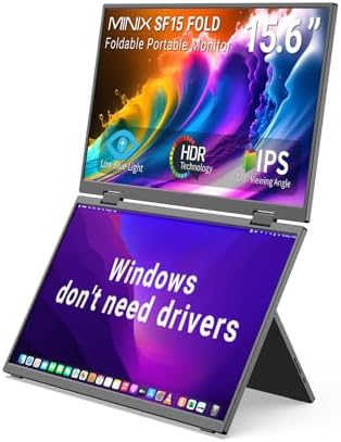 MINIX SF15 Fold Dual 15.6" Foldable Portable Monitor, 1080P FHD, 300 nits, 100 W PD, Low Blue Light, Riciclabile Metallo, Type-C & HDMI per Laptops, Study, Creative Projects, Office Collaboration