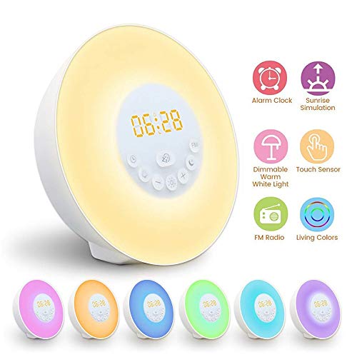 Preisvergleich Produktbild FLHWAN Wake Up Licht Lichtwecker - Analogwecker-Nachttischleuchte für Sonnenaufgang / Sonnenuntergang mit UKW-Radio, natürlichem Klang und Bluetooth- mit Touch-Steuerung
