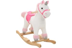 vidaXL Jednorożec na biegunach, pluszowy, 65x32x58 cm, biało-różowy