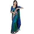 KRISHANA EXPORT STORE Women's Kanjivaram Woven Soft Silk Saree with Blouse Piece - Jacquard Zari Woven Stylish Sari, Royal Bottle Green Blue