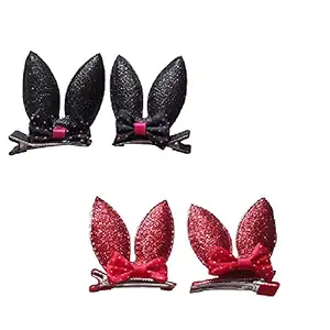 APSAMBR- 2PAIR RANDOM DESIGNShiny Bunny Ear Hair Bows Clips Rabbit Ear Hair Barrettes Hair Accessories for Toddlers Girls Teens Kids