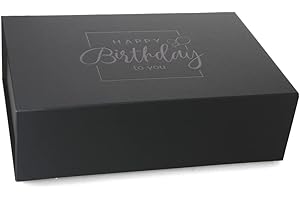 ideas in boxes Premium Geschenkbox Geburtstag, Geschenkkarton, Magnetbox, Magnetfaltbox, Geschenkverpackung für Geburtstag mit Schriftzug, 33x22x10cm, Schwarz matt mit Schwarz
