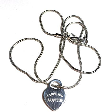 FizzyButton Gifts "I love you Auntie" stainless steel heart charm with snake chain necklace in gift box