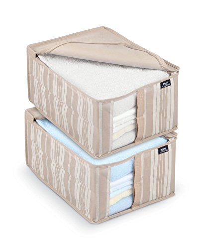 Domopak Living 8001410072764 2 Custodie Tricots e Camicie Stripes, Plastica, Beige, 40 x 30 x 20 cm