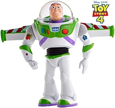 Toy Story Disney Pixar Toy Story 4 Figurine parlante Buzz L'Éclair Super Action, taille fidèle au film, Lumières, sons et marche, Avec ailes dépliables, jouet pour enfant, GGK17