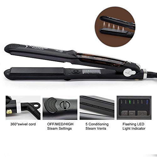 Professional Argon Oil Steam Flat Iron Hair Straightener  Ceramic Tourmaline Ionic Salon Steam Styler For Curly And Straight Hair With Glove