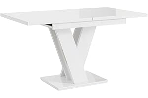 ‎MEBLINI MEBLINI Esstisch Ausziehbar - Esszimmertisch Modern - Küchentisch - Säulentisch - Ausziehtisch - Dining Table - Esszimmertische - 120-160x80x75cm - MASIV - Weiß Hochglanz