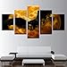 Produktbild WOKCL Leinwanddruck Poster Wohnzimmer Wandkunst 5 Stücke Verrückte Halloween Gemälde Schwarze Fledermaus Orange Mond Abstrakte Bilder Wohnkultur