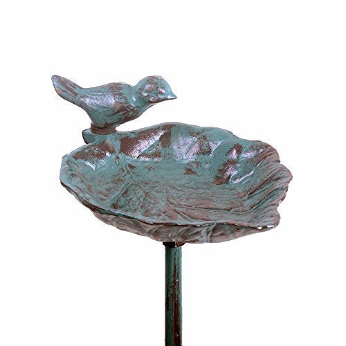 Vogeltränke/ Futterstation Blattdesign aus Gusseisen mit Grünspan Patina Effect