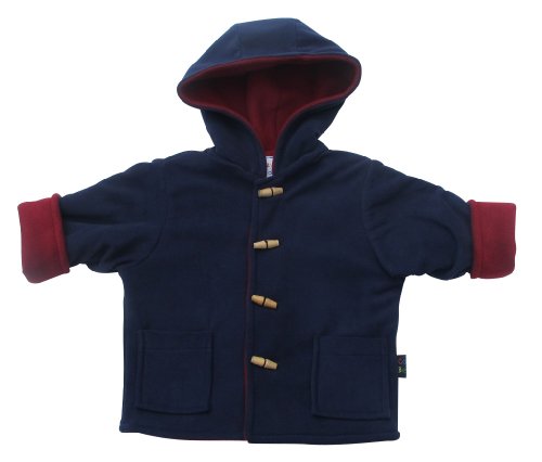 DUF05 CozyBear Navy Microfleece Duffle Coat with Red Berry Lining - age 6 to 12 months