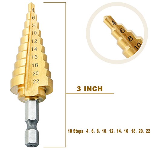 SYCEES HSS Profi Stufenbohrer 4 – 22mm Schälbohrer Konusbohrer Kegelbohrer Fräser - 3
