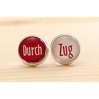 Ohrstecker 10 mm Fassung silberfarben – Durchzug – Cabochon / Glasversiegelung - Handmade