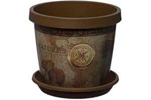 Home Garden Ornaments Keramo Plant Pots Indoor 15cm Diameter – House Plant Pot and Saucer with Original Chocolatte Map – Flower Pots Outside with Plant Saucer (Ø15cm, Chocolatte Map)