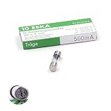 fusible 5x20mm 5a Voltaje: 250 VAC Eska - Lote de 10 fusibles temporizados (T), cristal, 500mA / 250 VAC, 5 x 20 mm