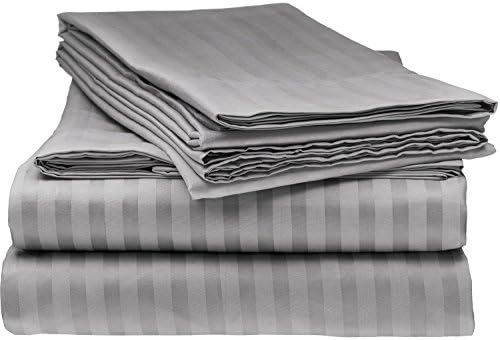 Dreamz Bedding Hotel Collection Egyptian Cotton 600-Thread-Count Sateen 4 PCs Sheet Set (Fitted Sheet 20 Cm Pocket Depth) UK King, Silver Grey Stripe