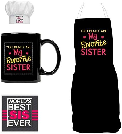 Yaya Cafe Birthday Bhaidooj Gift Combo for Sister - Favourite Sister Gift Hamper Set of 4 - Apron, Chef Hat, Mug, Coaster