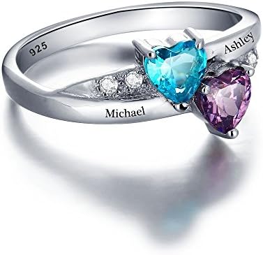 Purposefull Personalised Birthstone Promise Double Heart Ring with Free Gift Box - 925 Sterling Silver (5)