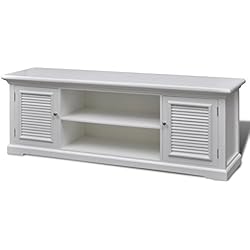 vidaXL Meuble TV Blanc en Bois Meuble télé et Rangement média Armoire Basse