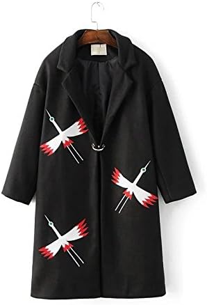 Gucci ~ 9a11c Korean women birds embroidery in the long sleeved loose wool overcoat,S,black
