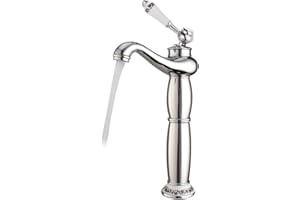 Fetcoi Retro Wasserhahn 30cm Hoch Silber Waschtischarmatur Einhebel 360 Grad Drehbar Waschtischbatterie aus Messing für Bad Waschbecken